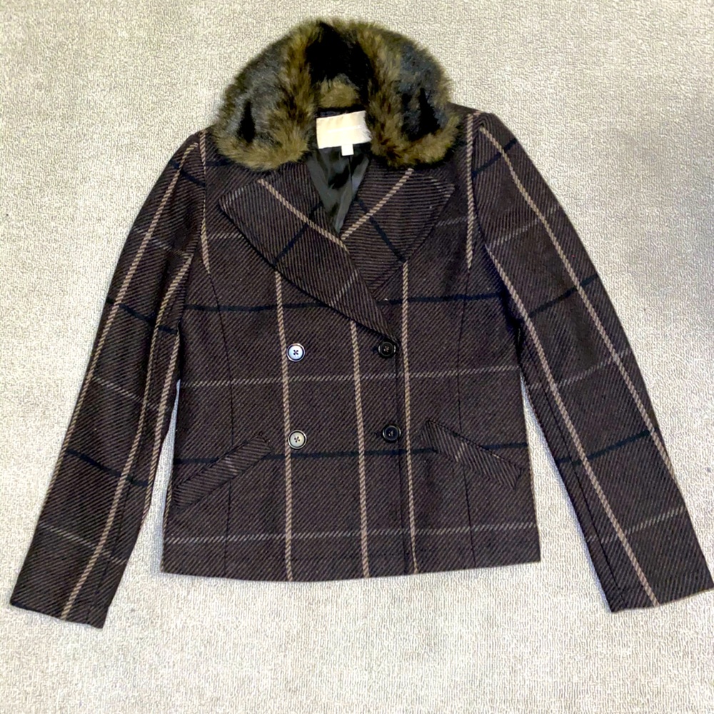 Banana Republic tweed blazer with fur collar